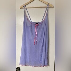 Vintage Lilac Sheer Nightgown Slip Dress with Pink Ribbon